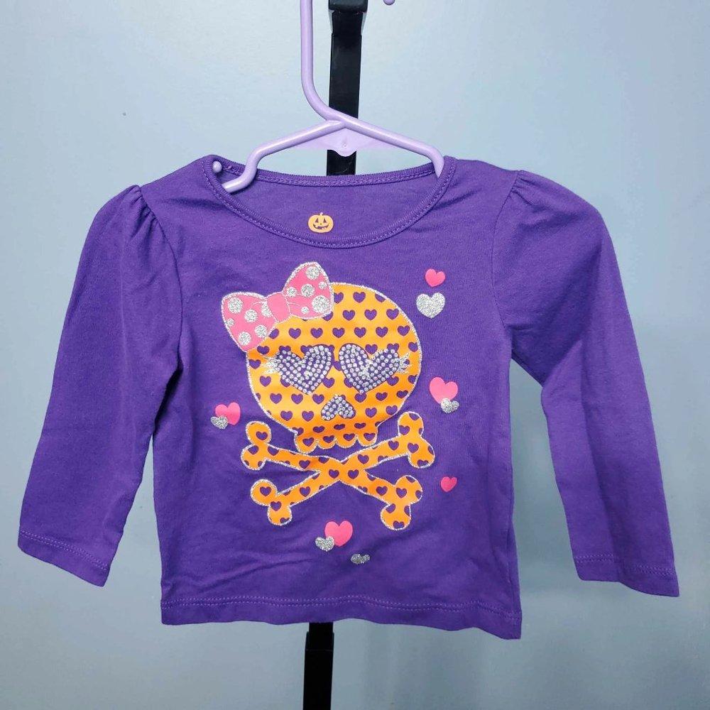 3/$20 Infant Girls Long-Sleeve Purple Top Candy Skull Graphic Print |Size: 12M